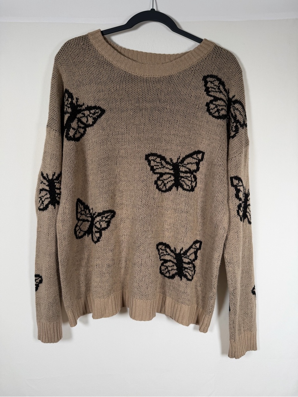 Whimsigoth Fairy Grunge Brown Butterfly Novelty Print Crewneck Sweater Y2K